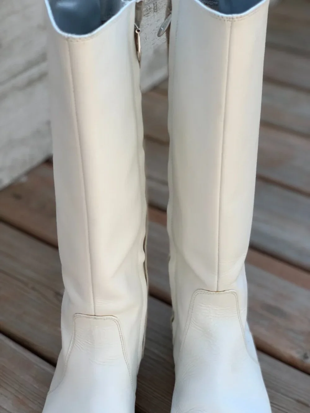 Vintage Lacoste White Leather Boots Womens 9 Side Zip Tall Gogo Retro Knee High